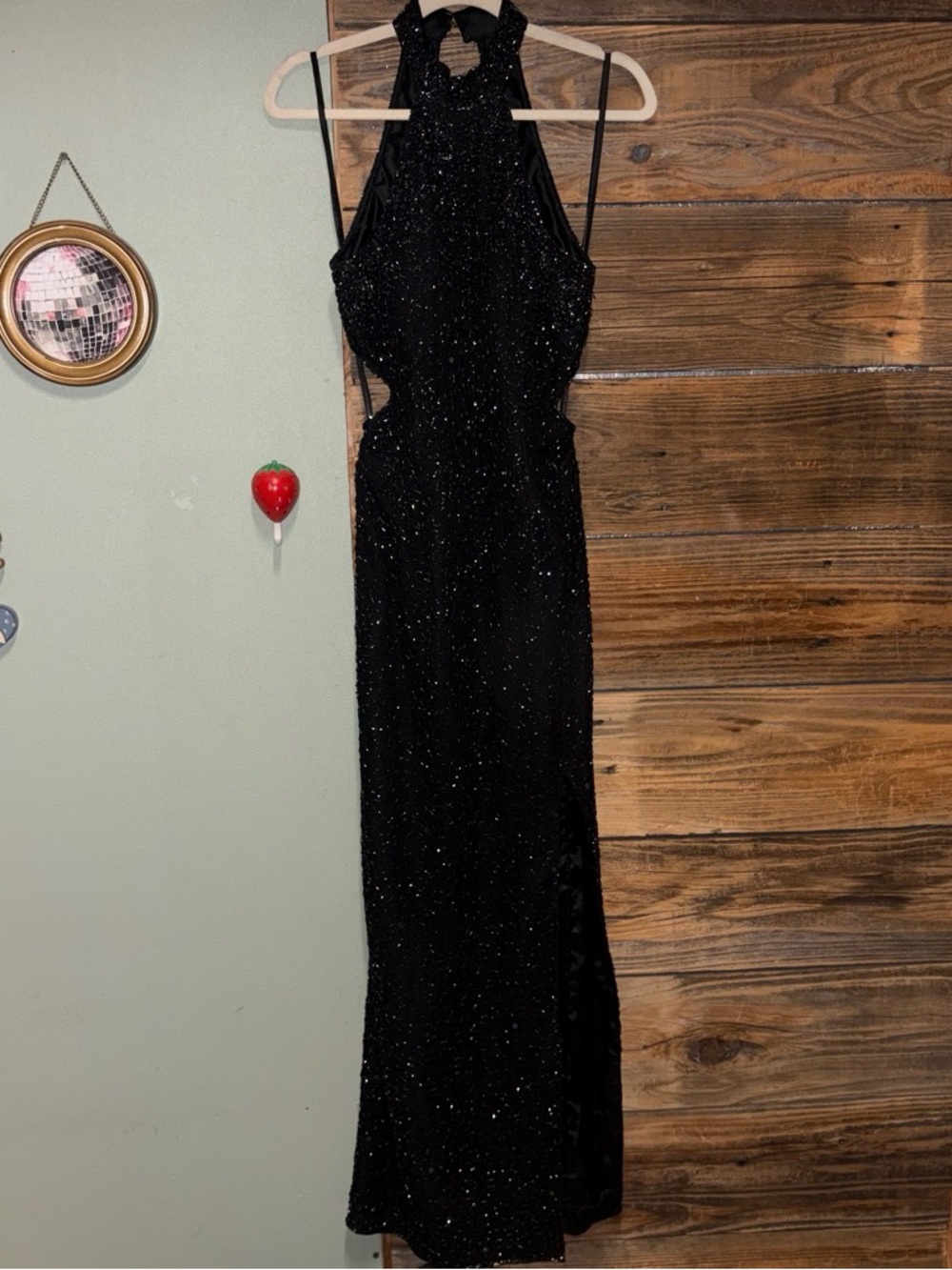 RARE 90’s CACHE Elegant Black Sparkle Halter Evening Dress
